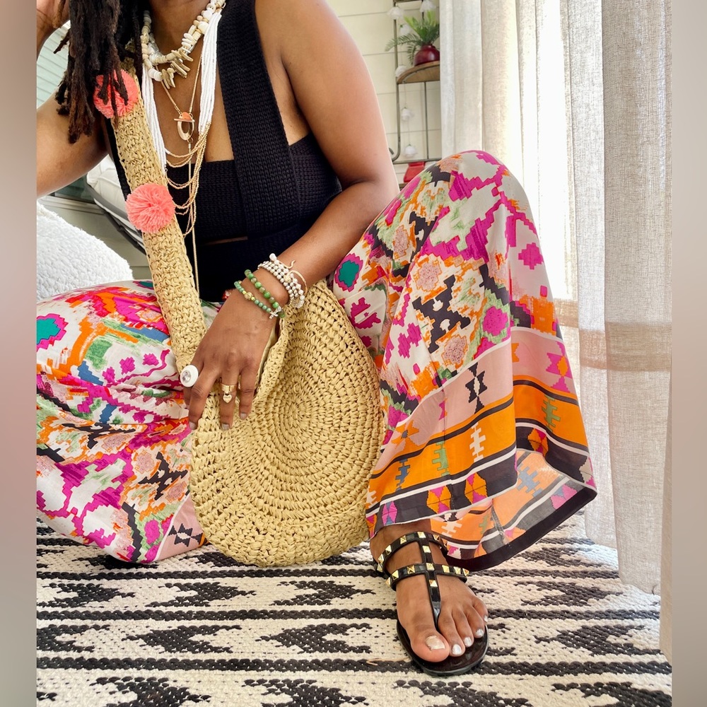 Pom Pom Straw Bag Beach Tote Purse